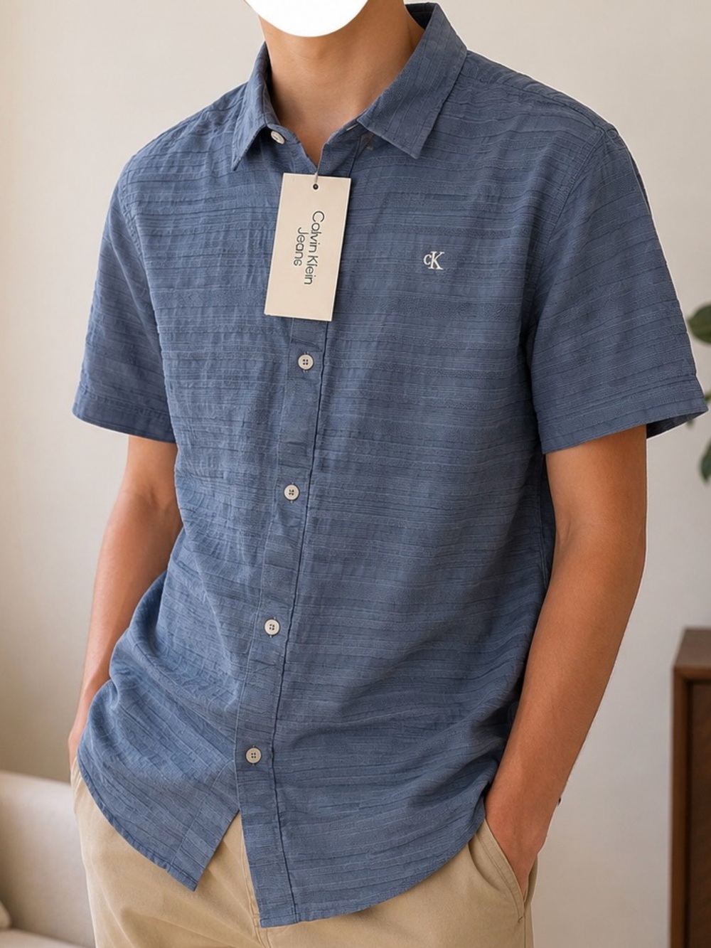 Calvin Klein Jeans Short Sleeve Button-Down Shirt - Slate Blue